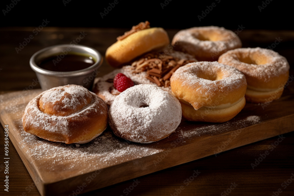 Doughnuts are dusted with powdered sugar. (Generative AI) Doughnuts are dusted with powdered sugar. (Generative AI)