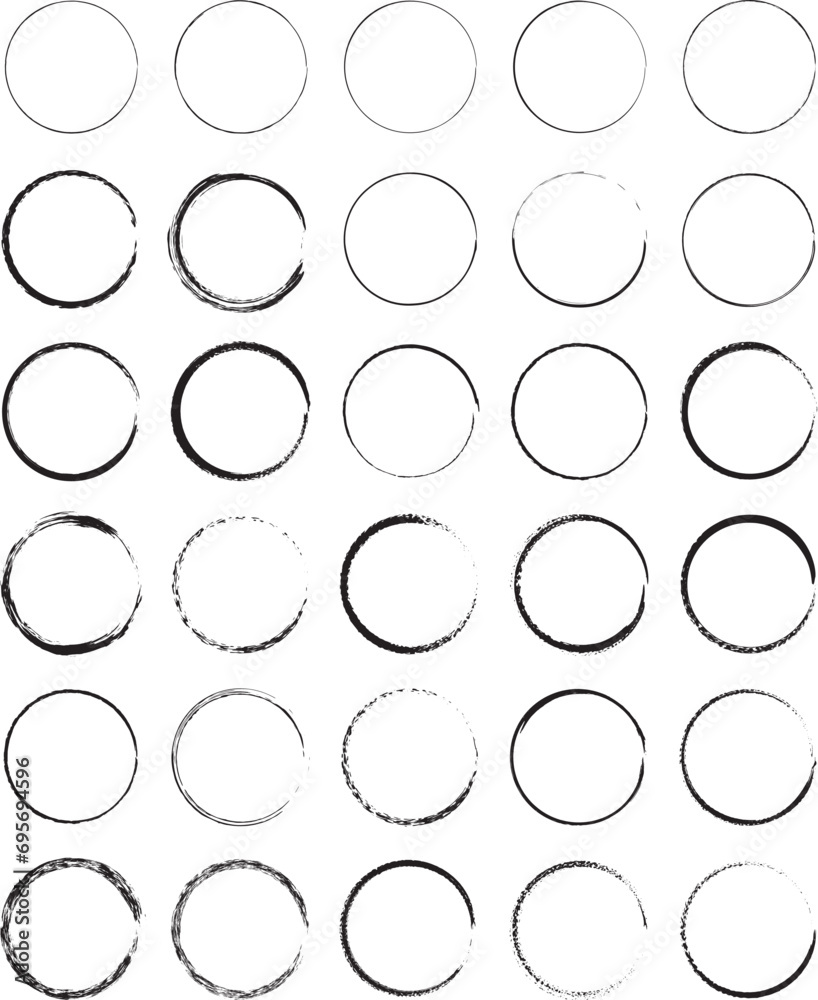 set of labels with circles round hand drawn stroke