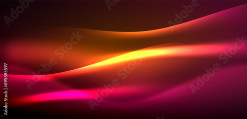Dynamic waves in ethereal glow of neon lights. Concept merges fluidity of motion with vibrant allure of neon, crafting entrancing backdrop that embodies both vitality and futuristic sophistication
