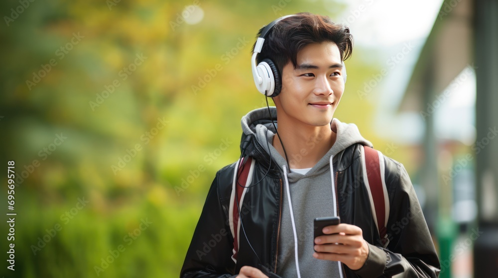 Naklejka premium handsome Asian young man with headphones