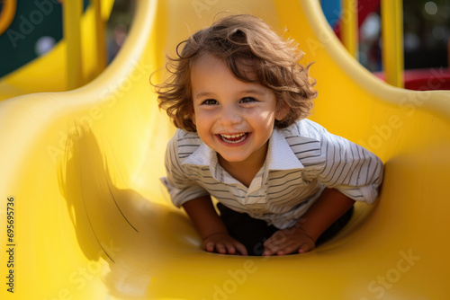 children on yellow slide