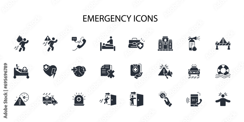 Emergency icon set.vector.Editable stroke.linear style sign for use web design,logo.Symbol illustration.