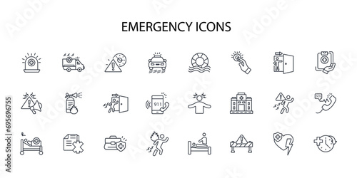 Emergency icon set.vector.Editable stroke.linear style sign for use web design,logo.Symbol illustration. photo
