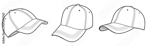 Baseball Cap vector illustration. Baseball Cap fashion flat technical drawing template. isolated on white. unisex, CAD mock-up.