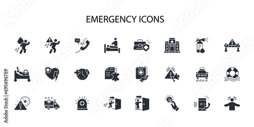 Emergency icon set.vector.Editable stroke.linear style sign for use web design,logo.Symbol illustration.