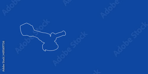 A large white outline cordless angle grinder symbol on the left. Designed as thin white lines. Vector illustration on blue background