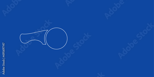 A large white outline angle grinder symbol on the left. Designed as thin white lines. Vector illustration on blue background