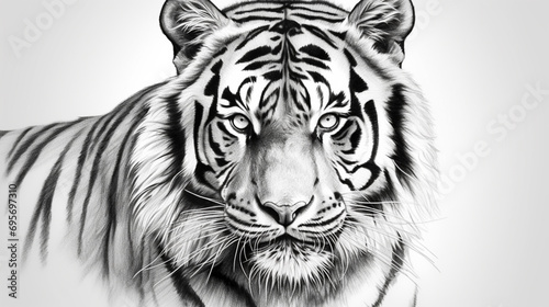 Profile portrait of Bengal tiger, Panthera tigris tigris isolated on black background. Generative AI
