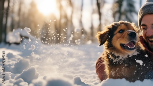 Winter, A happy dog with its owner
