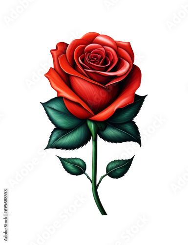 Red rose flower on transparent background. 