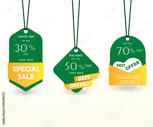 realistic hanging sales label collection with green color