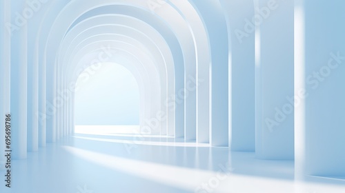 Beautiful airy widescreen minimalistic white and light blue architectural background banner with tilted columns. Generative Ai