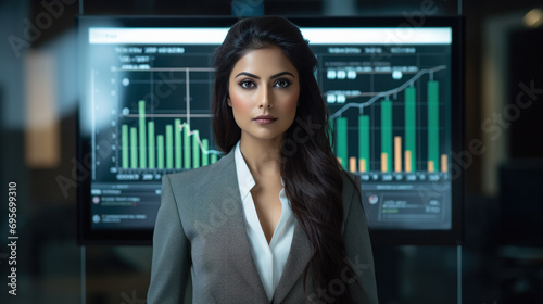 Young businesswoman analyzing stock market graph
