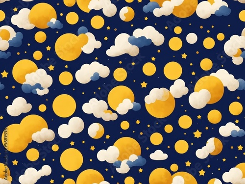 seamless repeating pattern cloud and moon and star retro background
