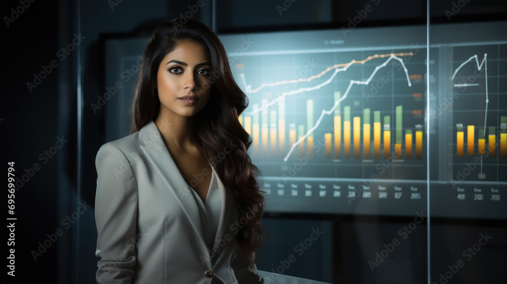 Young businesswoman analyzing stock market graph Young businesswoman analyzing stock market graph