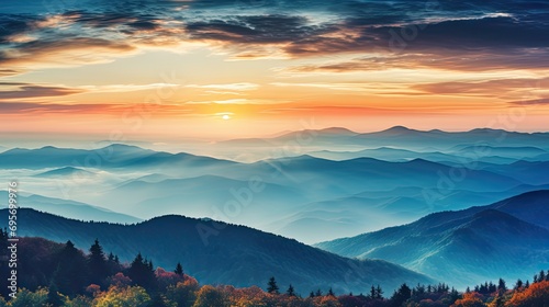 Panoramic View Of Colorful Sunrise In Mountains.Filter © paisorn
