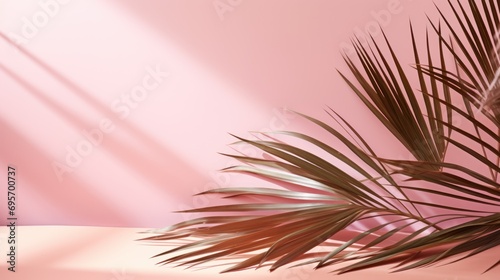 Palm leaves and shadow,Light pink background for product 