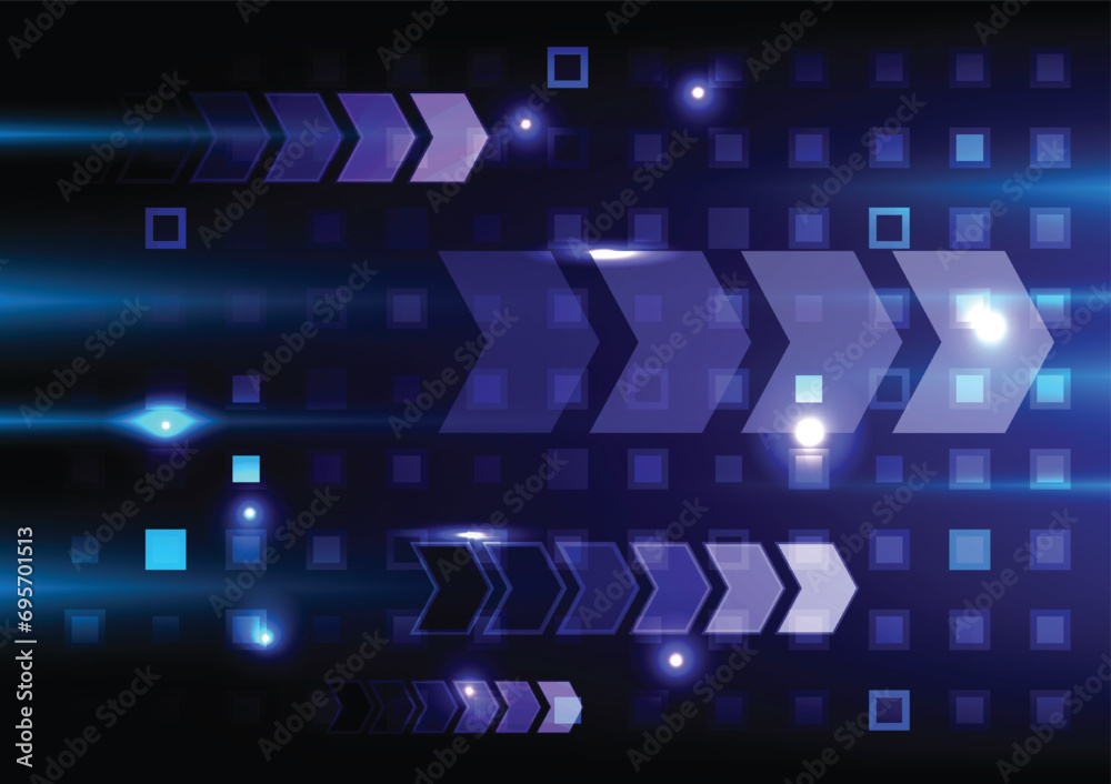 Fototapeta premium Abstract blue arrow glowing with lighting and line grid on blue background technology hi-tech concept.Vector illustration.