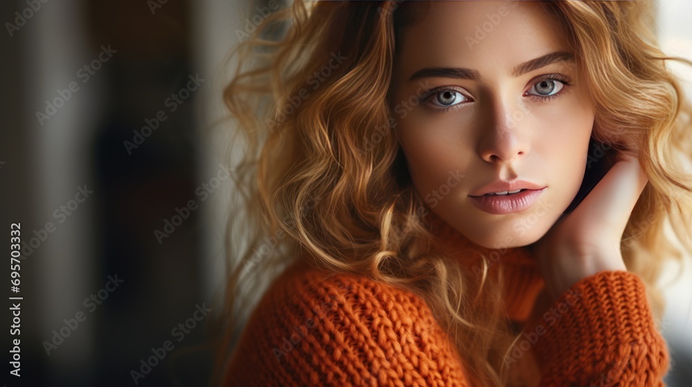 Closeup portrait of a pensive woman looking away, Closeup portrait of a pensive woman looking away,