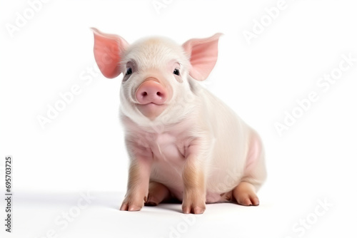 a small pig sitting on a white surface
