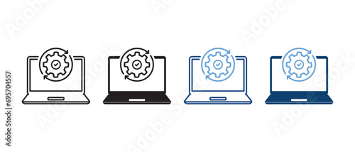 Upgrade Progress Symbol Collection. Computer System Update Pictogram. Upgrade of Software Line and Silhouette Icon Set. Download Process Sign. Vector Isolated Illustration.
