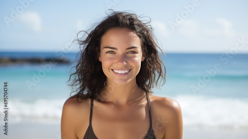 Portrait of young woman at sea looking at camera.  © CStock