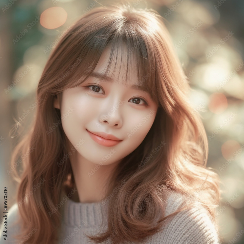 [salon kei],a girl with soft light brown hair is photograph, in the style of realistic hyper-detailed photograph [background city weather fine autumn],natural makeup,[hyper-realistic skin texture]