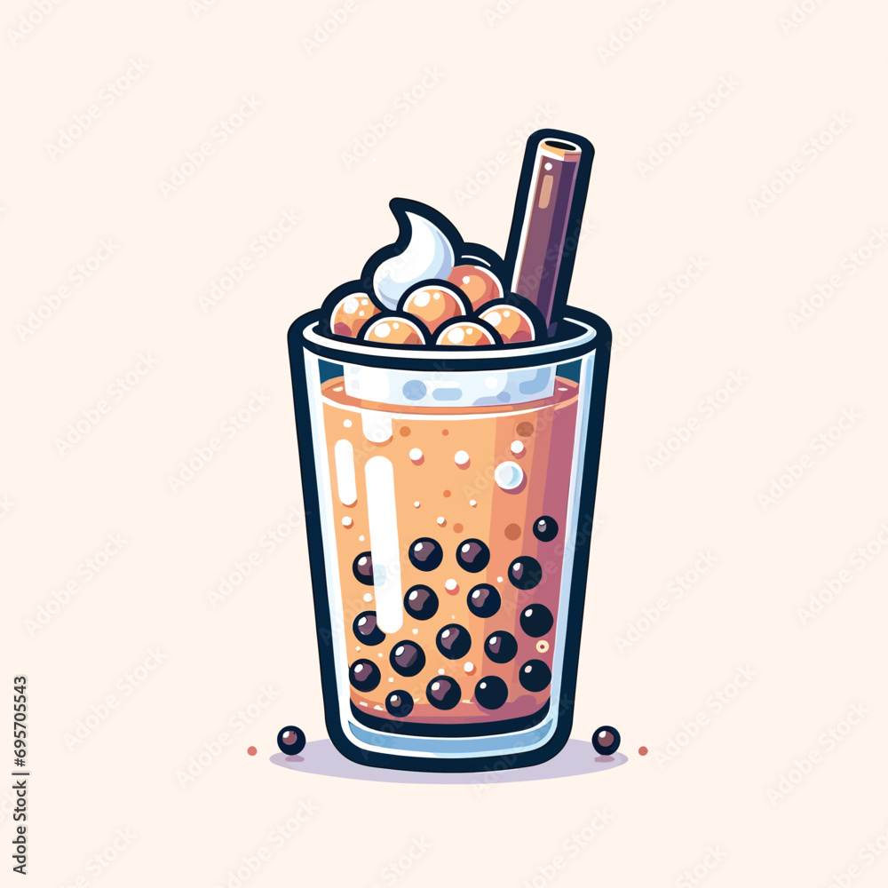 bubble tea with tapioca pearls flat vector illustration bubble tea with tapioca pearls flat vector illustration