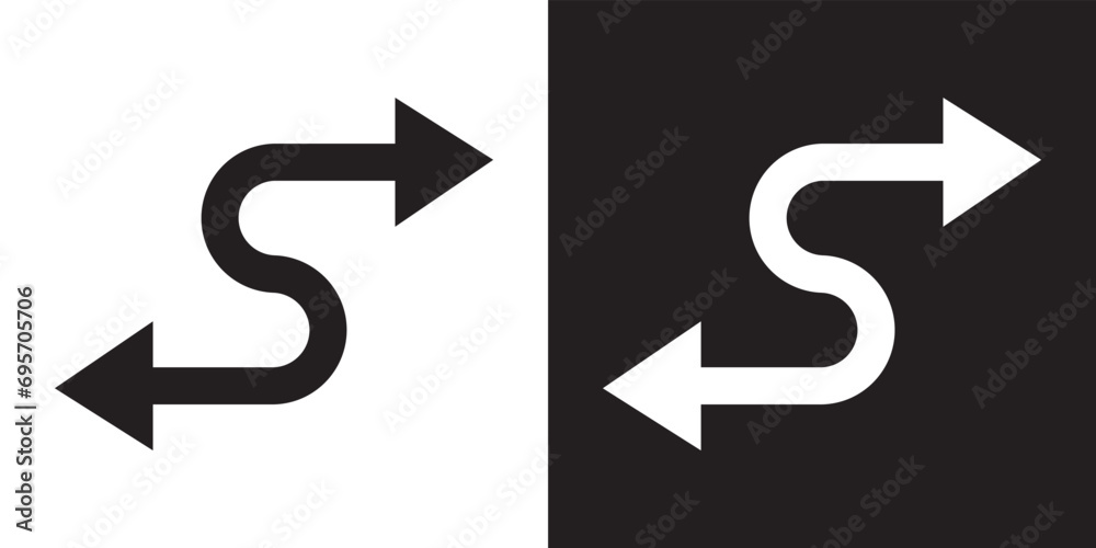Double arrow icon vector. Zigzag icon sign symbol in trendy flat style. Curved vector icon illustration isolated on white and black background Double arrow icon vector. Zigzag icon sign symbol in trendy flat style. Curved vector icon illustration isolated on white and black background