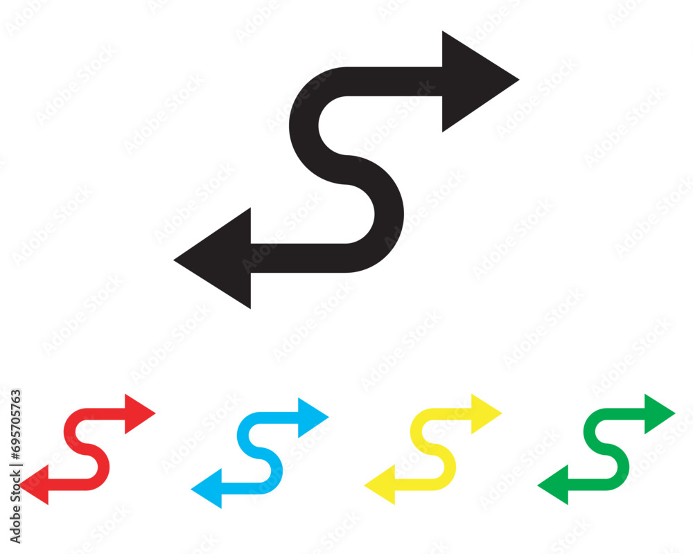 Double arrow icon vector. Zigzag icon sign symbol in trendy flat style. Set elements in colored icons. Curved vector icon illustration isolated on white background Double arrow icon vector. Zigzag icon sign symbol in trendy flat style. Set elements in colored icons. Curved vector icon illustration isolated on white background