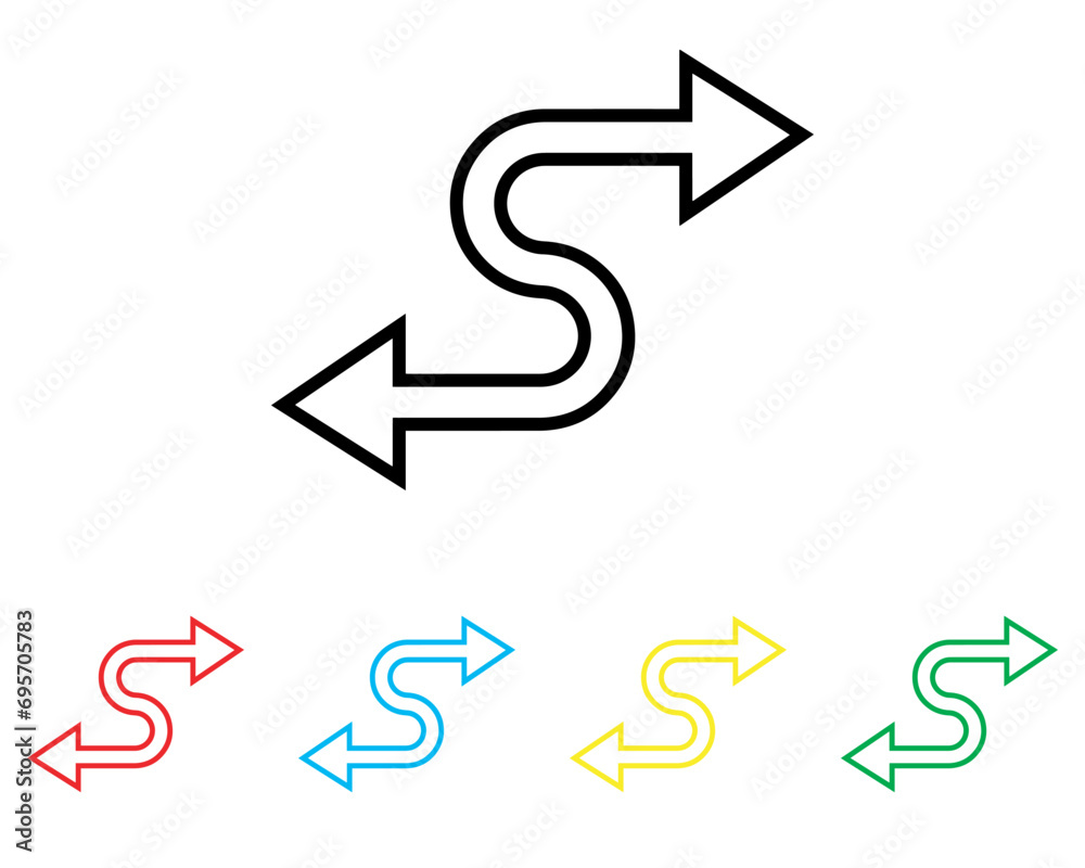 Double arrow icon vector. Zigzag icon sign symbol in trendy flat style. Set elements in colored icons. Curved vector icon illustration isolated on white background Double arrow icon vector. Zigzag icon sign symbol in trendy flat style. Set elements in colored icons. Curved vector icon illustration isolated on white background