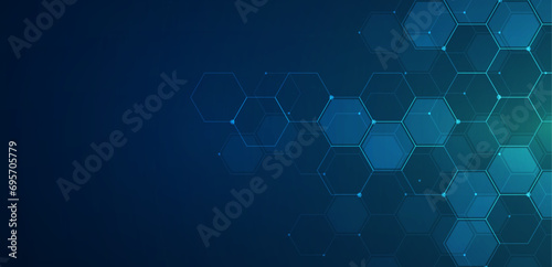 Digital technology background. Abstract hexagons background with lines and dots. Design for science, medicine or technology photo