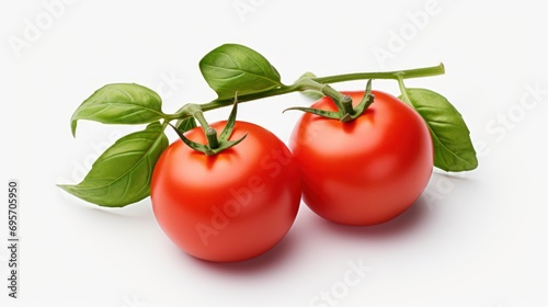 Tomato whole, half, on white background. 