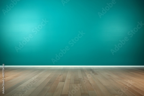 a room with a wooden floor and a blue wall