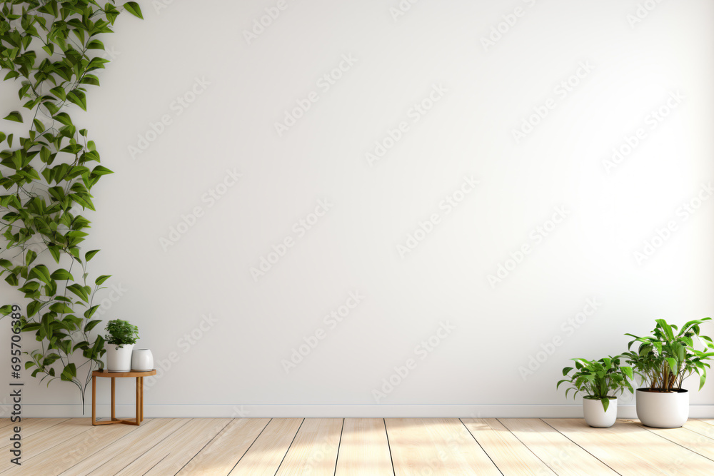 a room with a plant and a wooden floor a room with a plant and a wooden floor