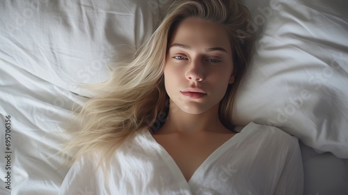  woman lying in bed can't sleep 