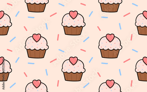 Seamless pattern cupcake for Valentine’s day