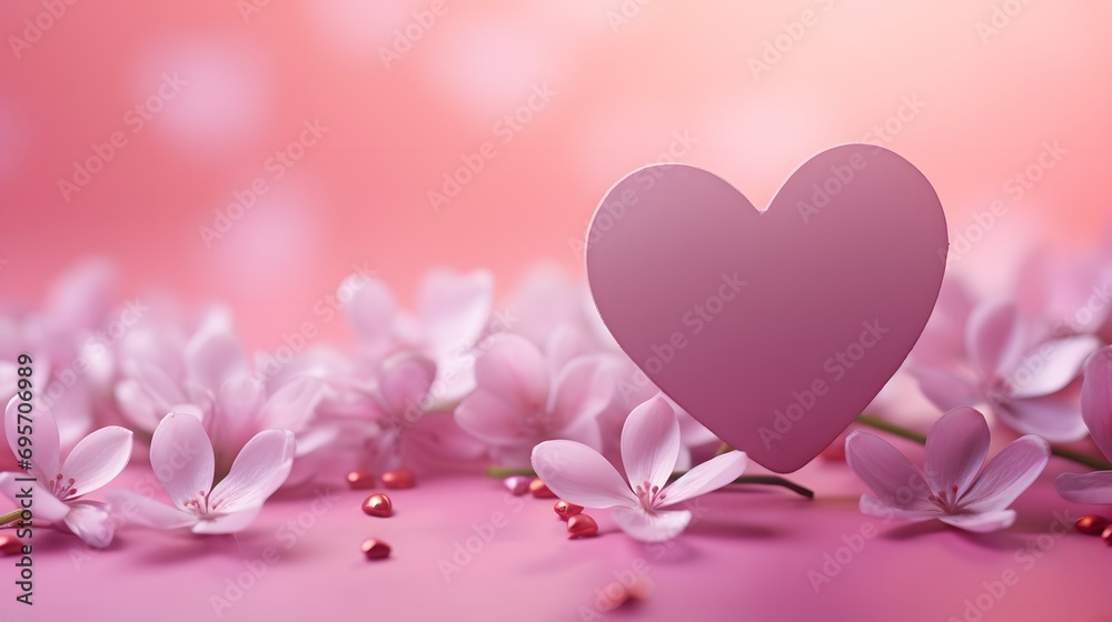 Pink Plumeria Flowers and Heart Shapes Scattered on a Gradient Pink Background