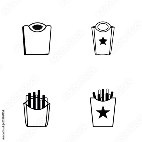 Mini french fry box Illustration Clip Art Vector Set, Mini french fry box Isolated White Background. French Fry Box Lunch Outline Element, Menu Packing Collection.