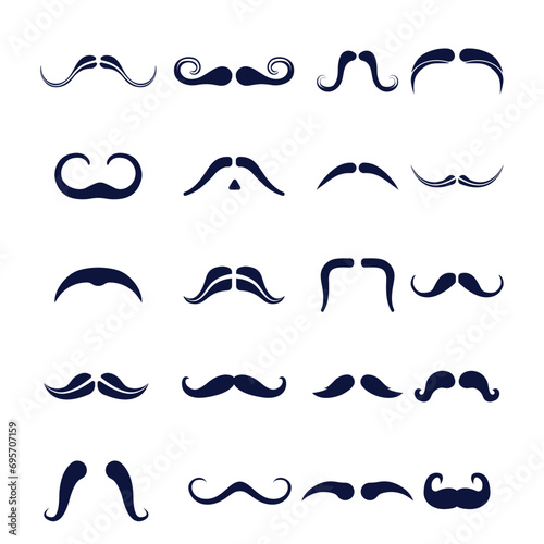 Mustache Illustration Clip Art Vector Set, Mustache Isolated White Background. Man Face Mustache Illustration Shape, Costume Stylish Mustache Drawn.
