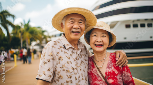 Elderly Asian couple on a tropical vacation © AI Studio - R