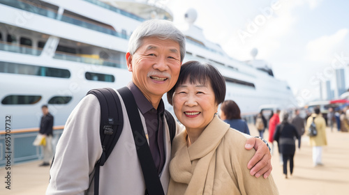 Senior Asian couple on a cruise vacation