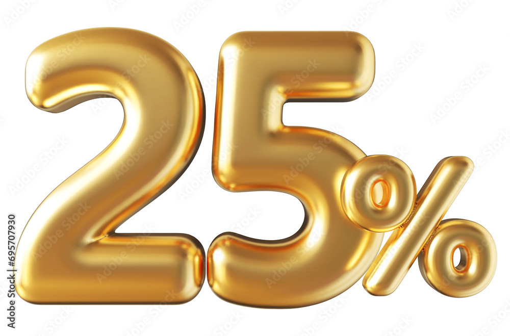 25 percent off sale gold 3d number render