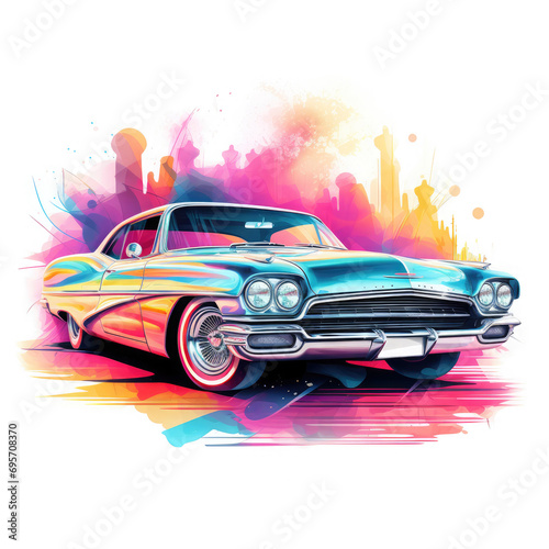 Coupe car in neon style Illustration  Generative Ai