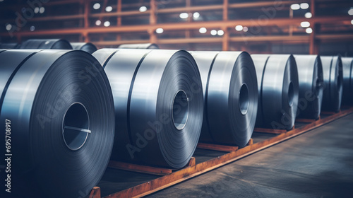 roll of carbon steel sheets at factory. photo
