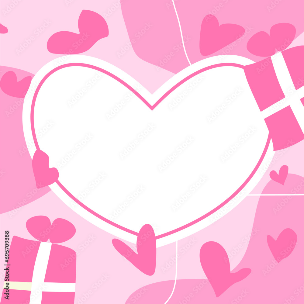 Happy valentines day greeting card background. vector free copy space area with heart and gift box elements. pink design for posters, social media, web, banners.