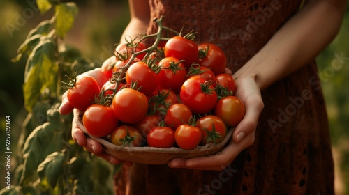 organic tomato harvest: vibrant red tomatoes freshly plucked from the vine