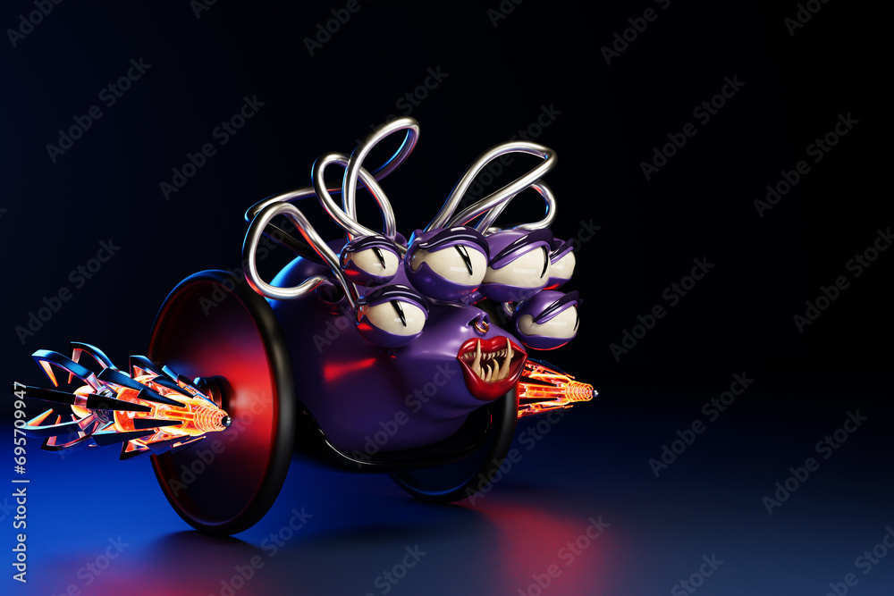 Angry pink cartoon monster with a huge number of eyes, a dangerous ...