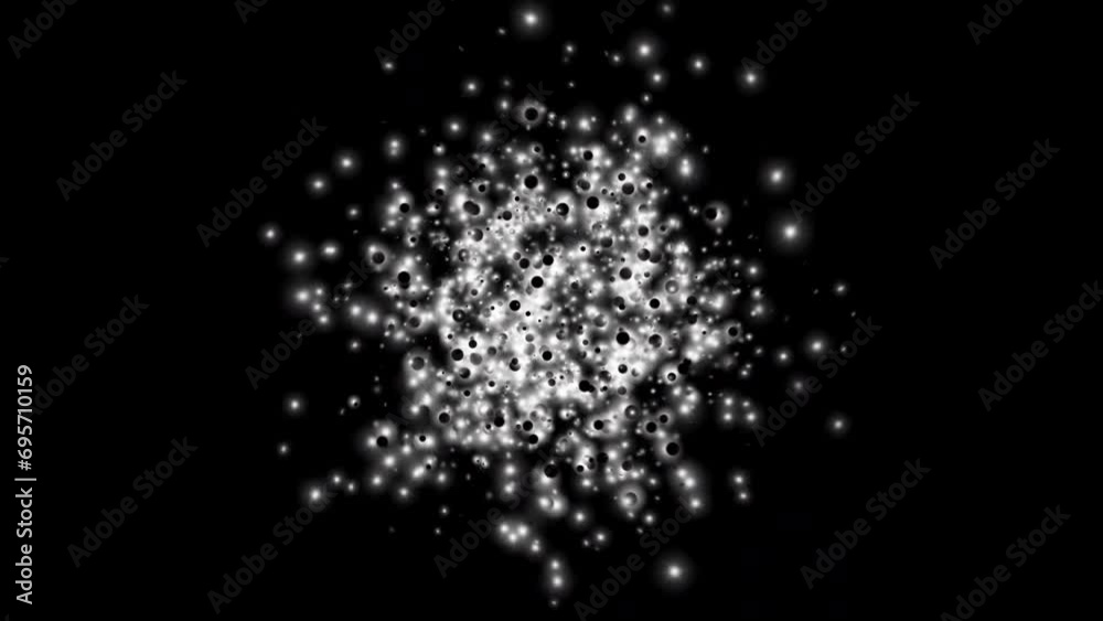 Molecular atomic particle simulation. Particles emerge from blackness and propagate. Camera rotation with zoom in on energetic particles. 60 FPS. Molecular atomic particle simulation. Particles emerge from blackness and propagate. Camera rotation with zoom in on energetic particles. 60 FPS.
