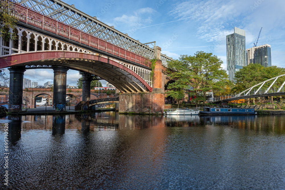 The Castlefield Viaduct, an old railway bridge in Manchester, England